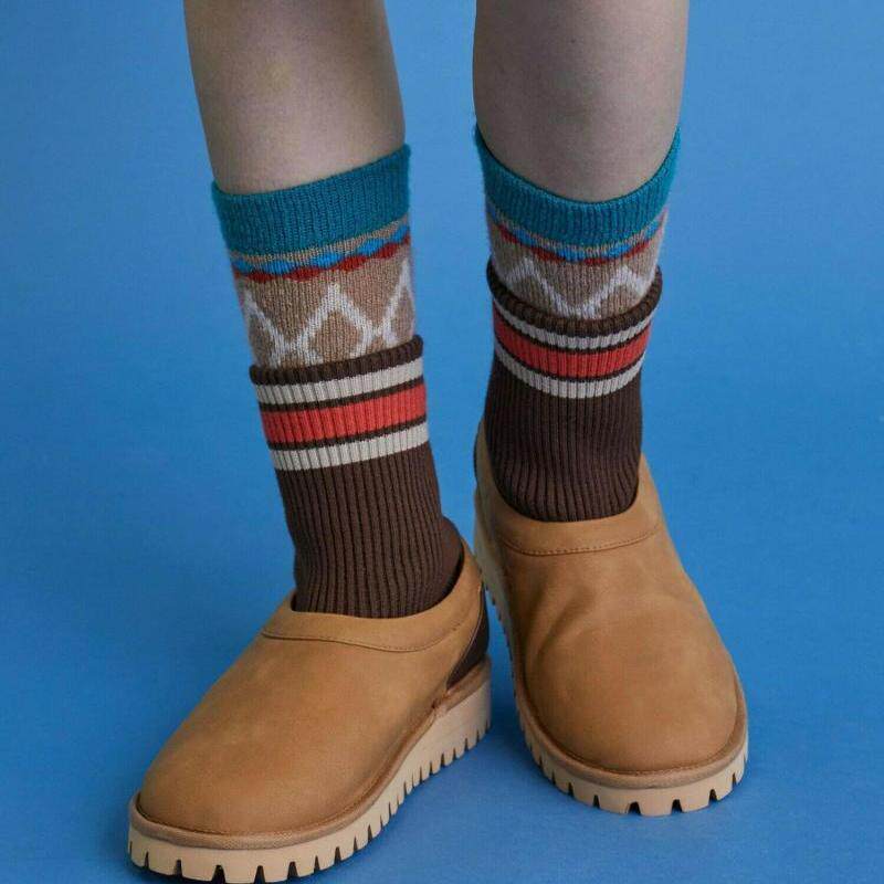 日本代购直邮FRAPBOIS长筒针织蟒蛇懒人鞋仿麂皮螺纹领长筒鞋