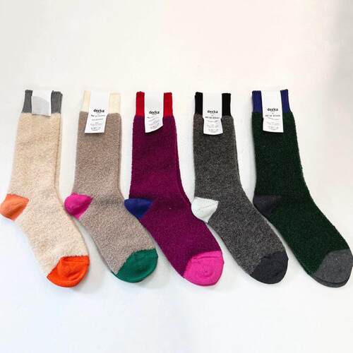 日本代购decka Alpaca Boucle 日产羊驼绒混纺粗织毛圈复古袜子