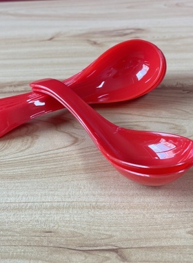 一次性红勺子塑料甜品勺饭勺大号水晶勺PS硬质调羹红色结婚庆汤勺