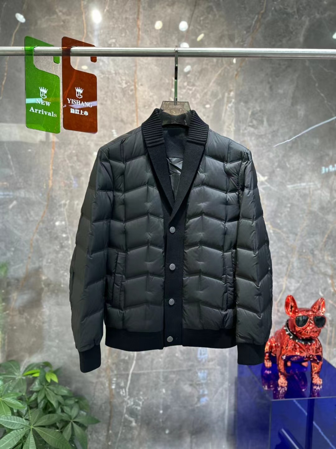 欧洲站新款男士冬季时尚休闲青年针织翻领轻薄款羽绒夹克外套