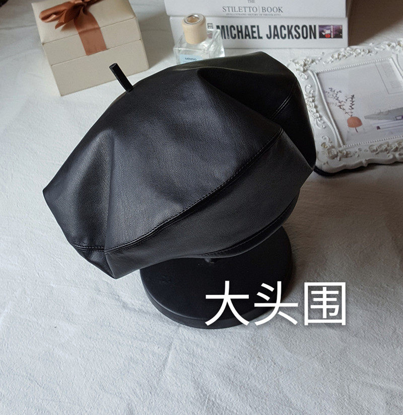 大头围大码帽子女秋冬走秀D家贝雷帽明星同款画家帽欧美时尚皮帽