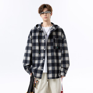 狙击蝴蝶周柯宇李雾陈妍希岑矜同款磨毛连帽衬衣外套格子长袖衬衫