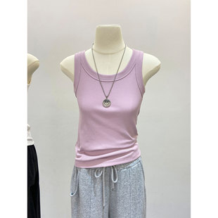 背心 打底上衣无袖 螺纹棉U领香芋紫吊带女夏季 外穿遮副乳弹力修身