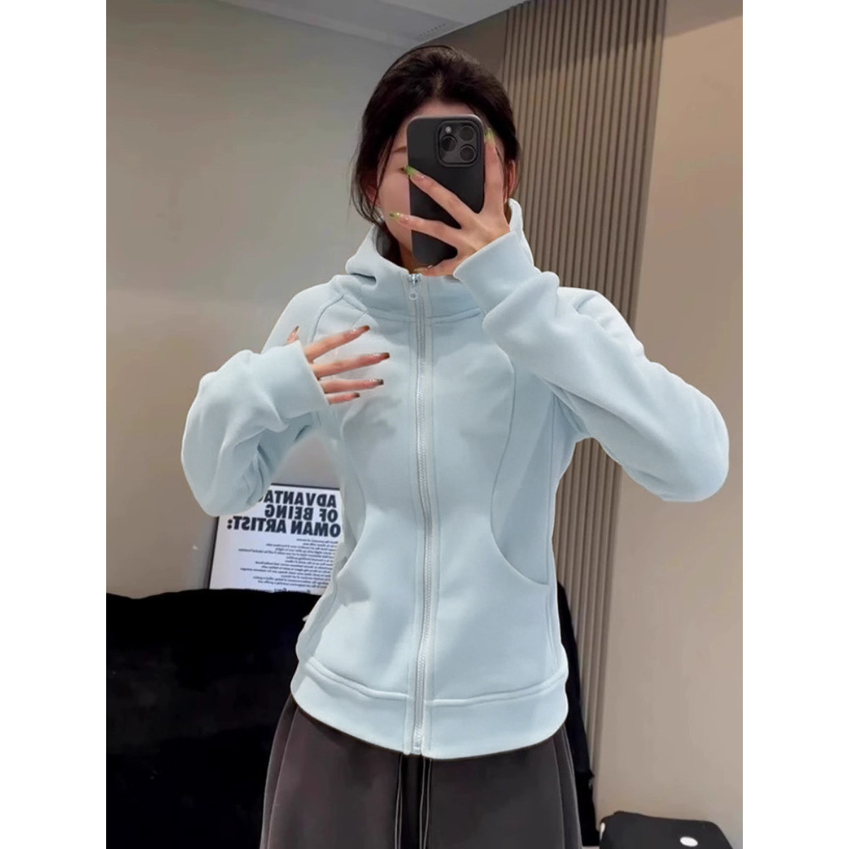 连帽加厚立领摇粒绒修身拉链卫衣运动外套女秋季新款收腰打底上衣