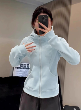 连帽加厚立领摇粒绒修身拉链卫衣运动外套女秋季新款收腰打底上衣