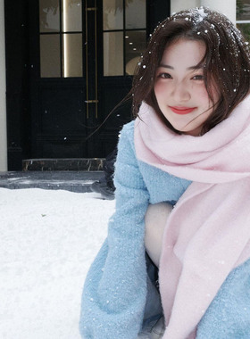 粉色围巾女冬季韩系氛围感软糯纯色保暖加厚马海毛围脖披肩外搭潮