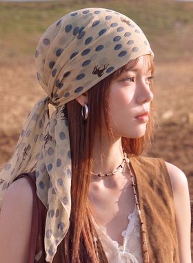 松弛感波点小方巾女2026夏季新款轻薄丝巾辣妹时髦包头头丝巾配饰