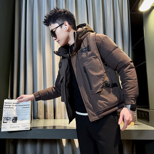 青少年林弯弯小码工装连帽棉衣男瘦小个子修身棉服加厚棉袄潮155