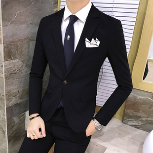 S号小码男装矮个子修身西服套装男155XS码韩版西服两件套结婚礼服