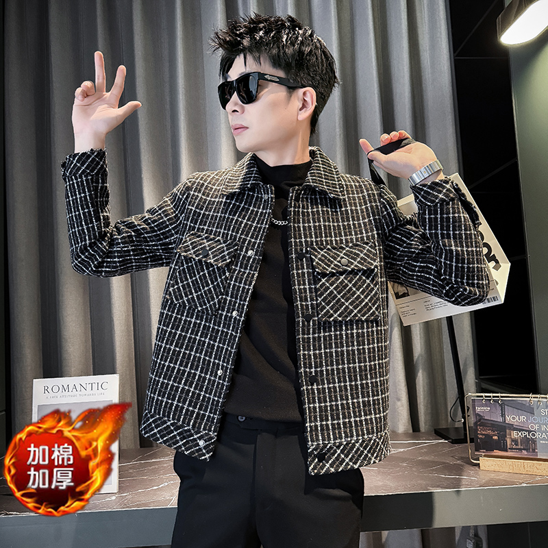 小码韩版修身格子短款夹克