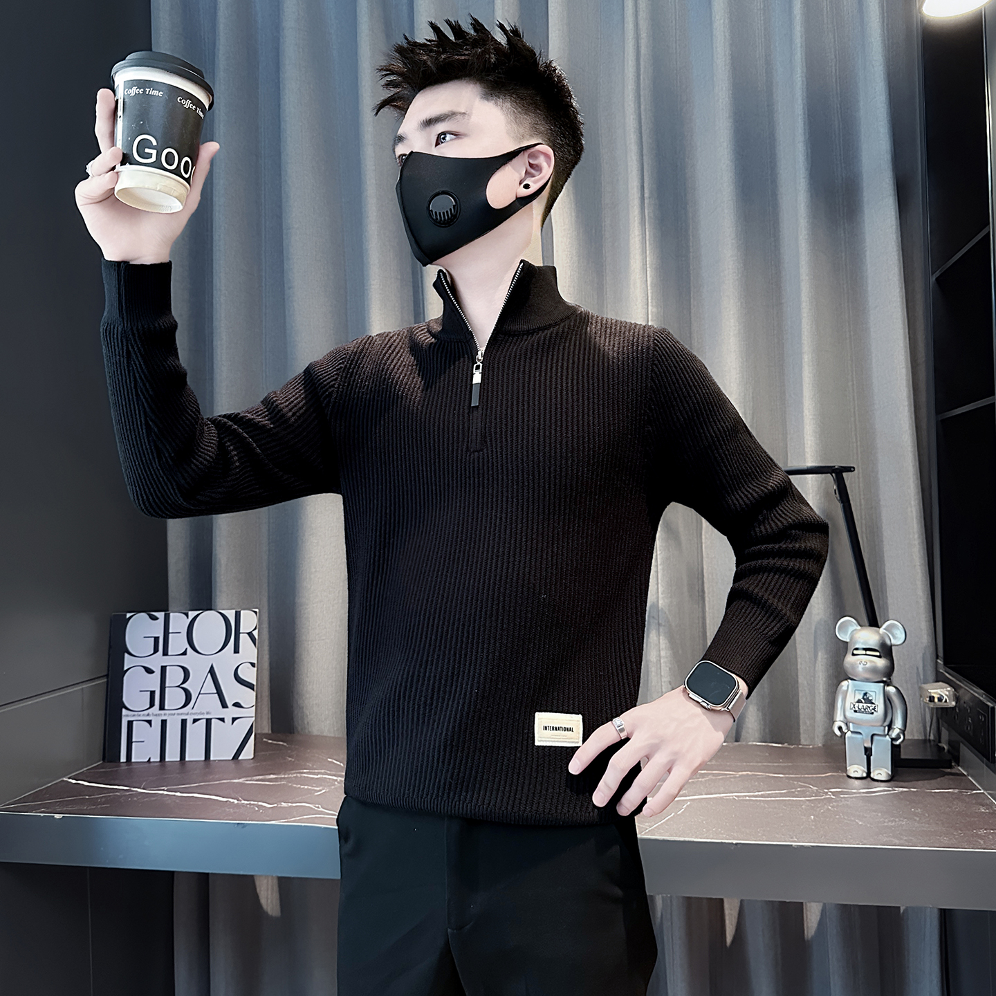 半高领拉链毛衣男S号XS码