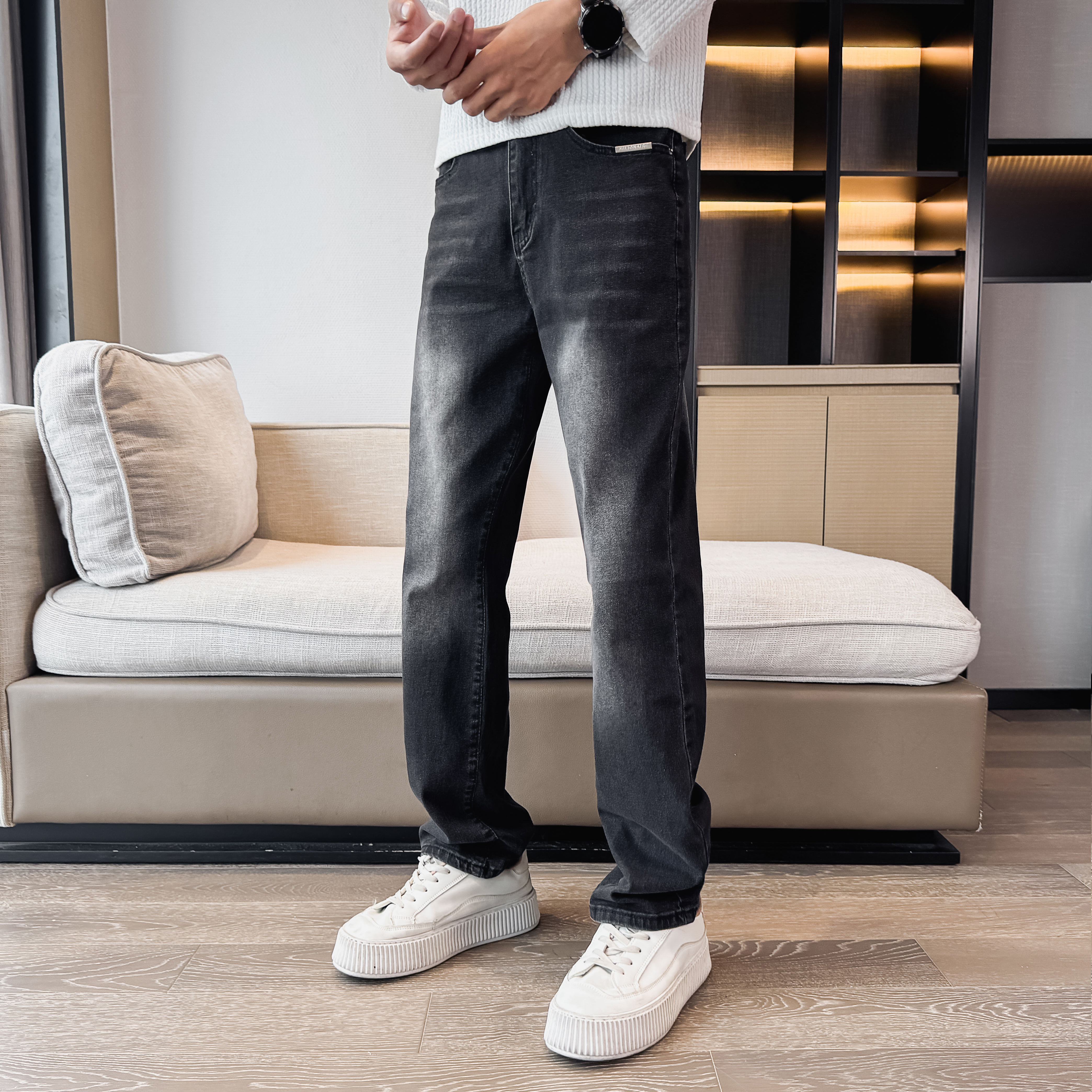 秋冬季小码黑色宽松直筒裤