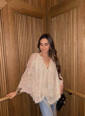 小众渡假 25早秋蕾丝刺绣慵懒廓形上衣 A字长款半身裙