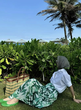 自带优雅属性Ed嫡系y料亚麻混纺 复古洗水毛边印花高腰鱼尾半身裙