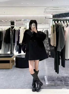 现货 斗篷款mo 足够大摆娃娃装双排扣 100%绵羊毛双面呢大衣