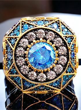 土耳其复古海蓝宝925银戒指