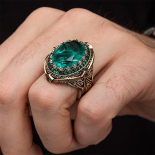 土耳其高定纯手工925银男戒指帕拉伊巴精致高档定制小众复古宽面