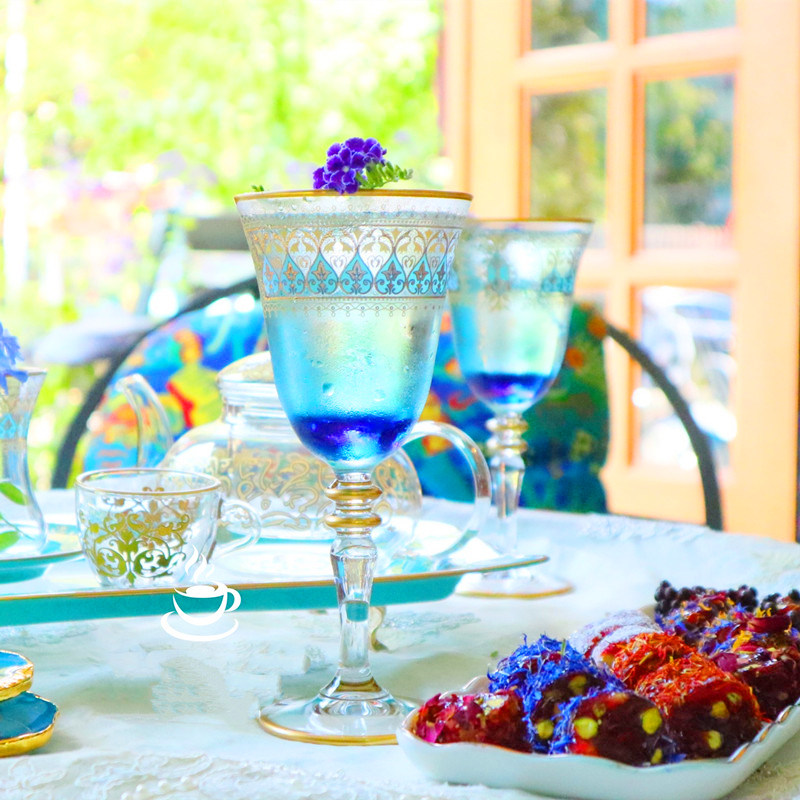 Selim土耳其代购进口高脚杯手绘孔雀纹鸡尾酒杯ins吹制创意红酒杯