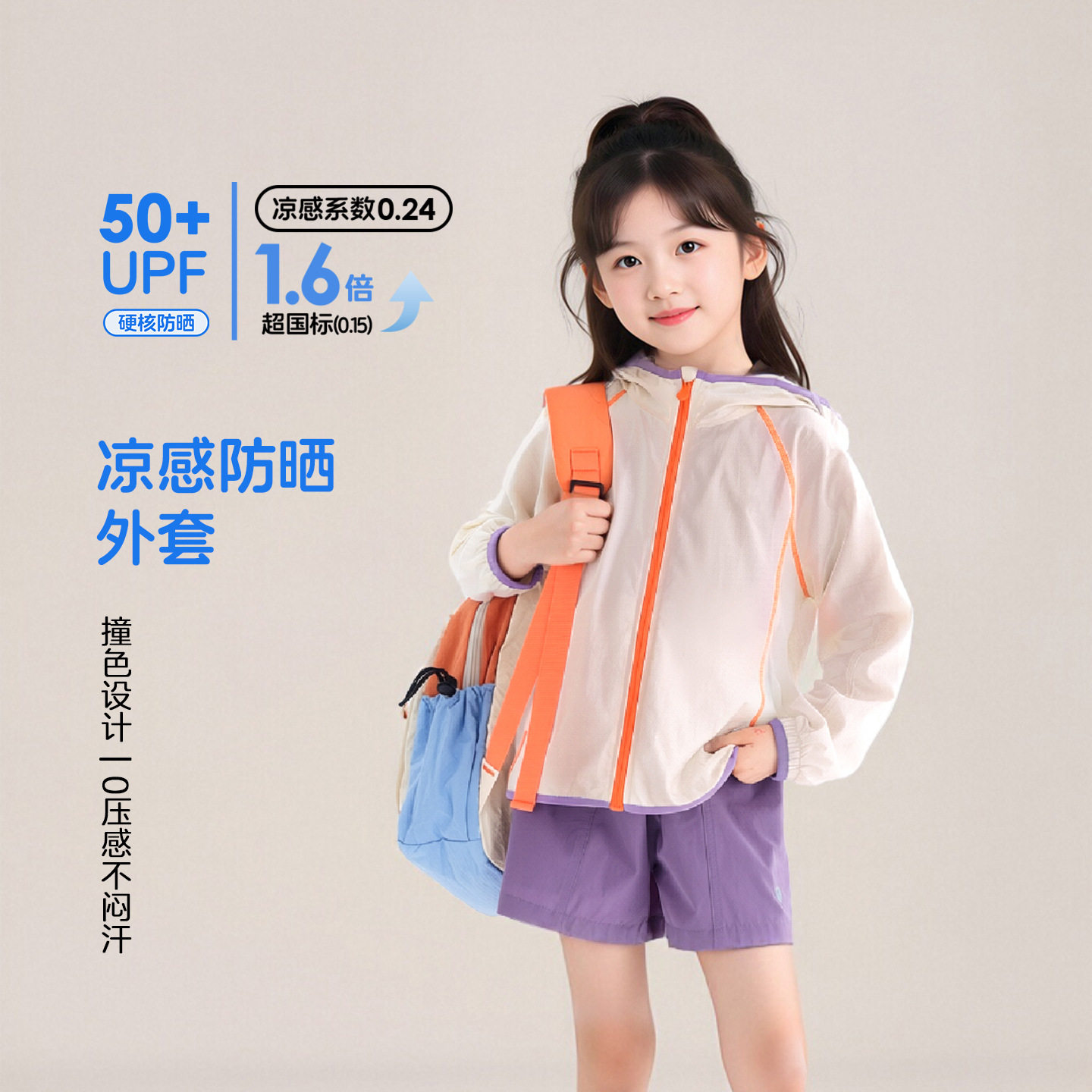 中大女童防晒服26夏新款女孩轻薄撞色外套防紫外线空调衫110~170