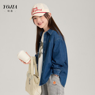 中大女童牛仔衬衫春秋26新款韩版小女孩衬衣薄款外套蓝色110~170