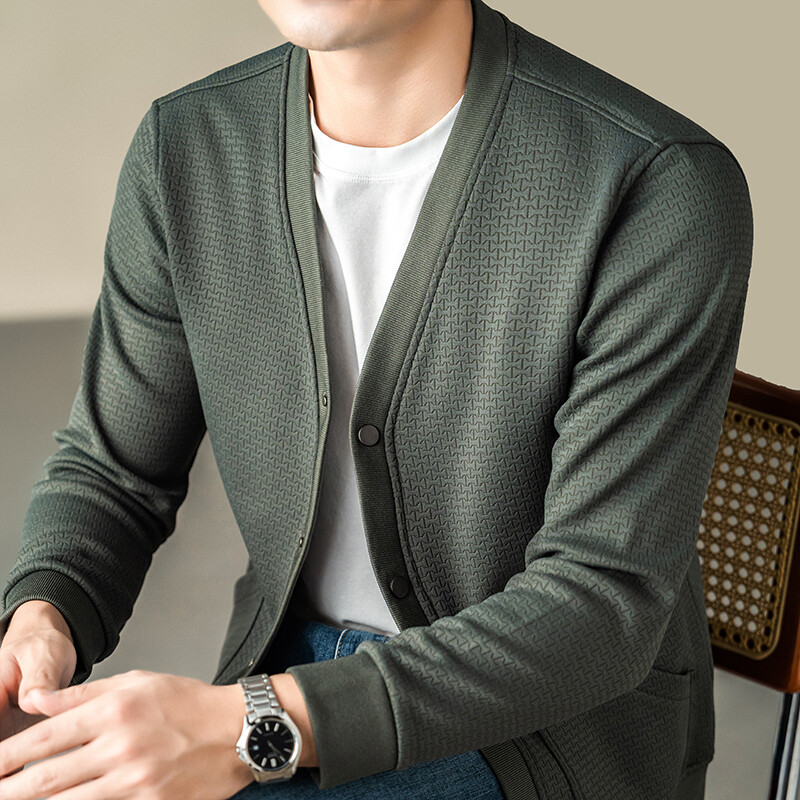 2025新款提花开衫外套秋冬季男士卫衣纽扣开衫潮流纯色中老年休闲