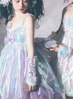 琉光海月JSK||Llolita珠光欧根纱小美人鱼渐变鱼鳞珍珠吊带连衣裙