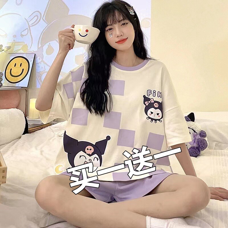 睡衣女夏天短袖短裤纯棉套装