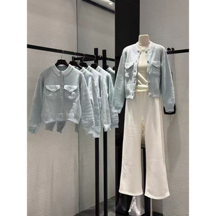 淡人圆领质感双口袋针织开衫厚实毛衣外套女韩系上衣