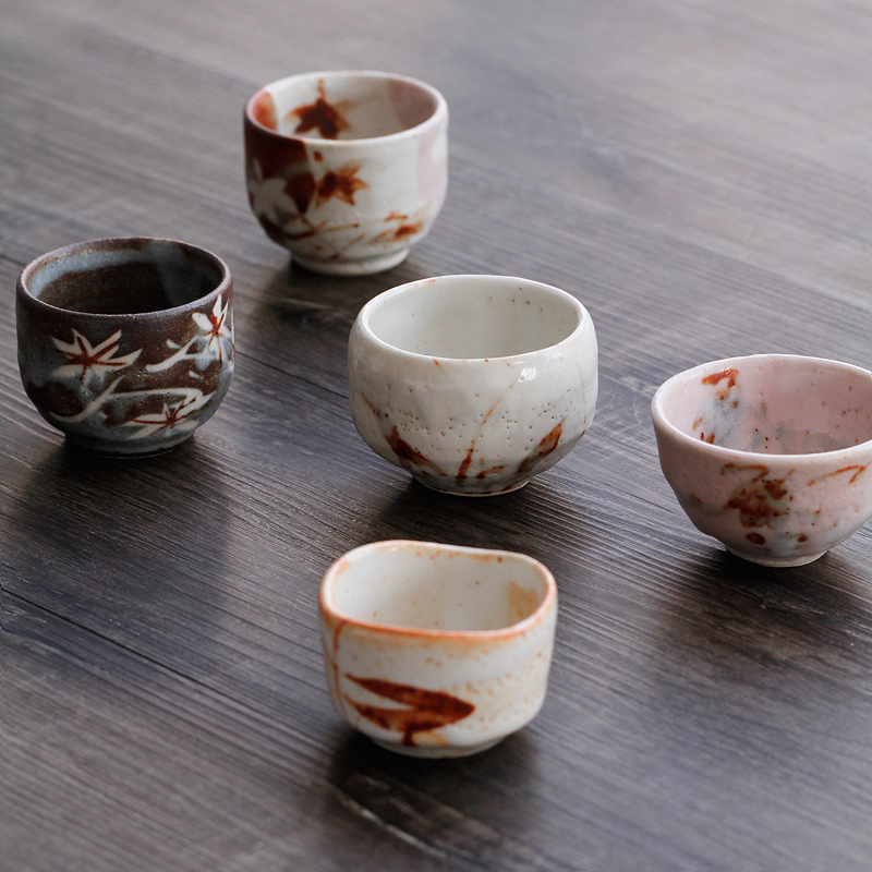 日本进口 美浓烧志野烧陶器小茶杯主人杯 日式料理情侣清酒杯