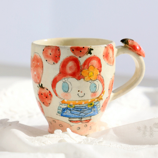 日本陶艺作家山口麻子红帽兔马克杯小熊大方盘子粉色小兔椭圆盘子