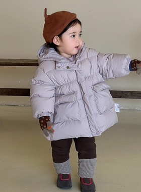 女童羽绒服2025新款儿童冬装连帽中长款保暖加厚90白鸭绒