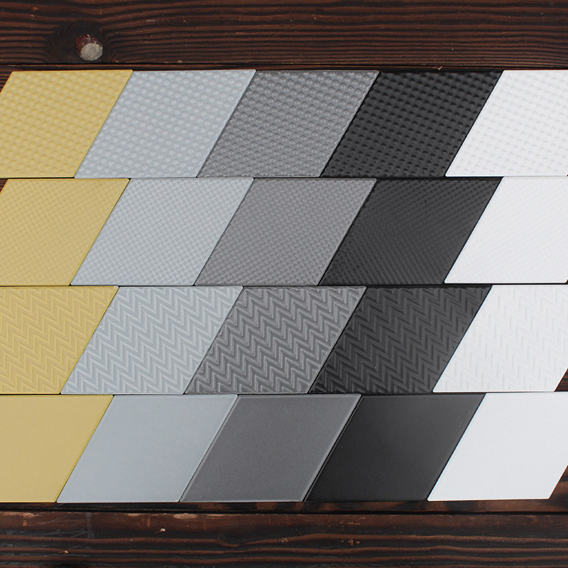 115*200彩色菱形砖黑白灰色黄色全瓷质艺术瓷砖厨卫餐厅背景墙砖