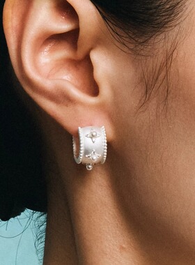 MOIAUSSI 圆纹星芒珍珠耳环 原创小众设计师女复古轻奢气质银耳饰