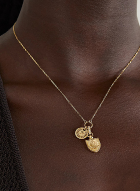 其他黄铜镀金女简约项链吊坠盾牌