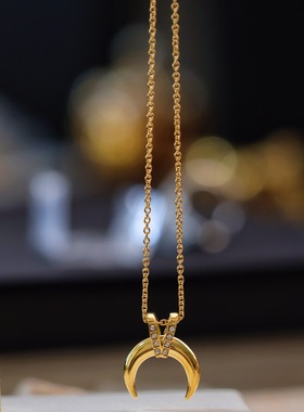 锆石黄铜长款女月亮项链