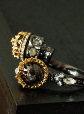 开口枪黑色个性指环锆石轻奢