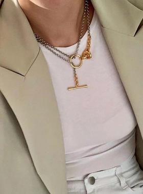 拼色项链ins黄铜镀金OT扣女时尚