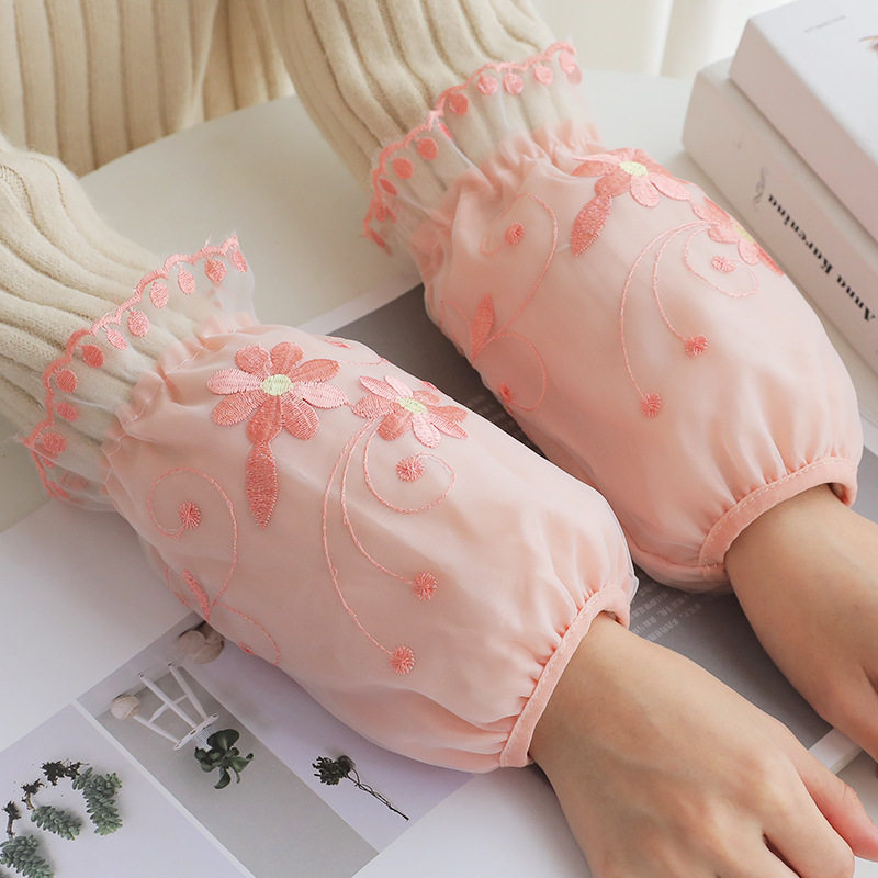 蕾丝套袖女秋冬季袖子羽绒服防脏护袖白色袖套办公室防污工作袖头