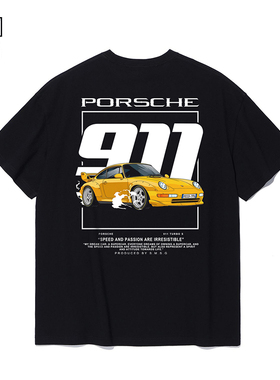 911保时捷T恤JDM改装车老爷车印花短袖 重磅纯棉圆领宽松男上衣
