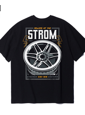 新款JDM短袖改装车文化汽车配件轮毂印花男士夏季重磅纯棉圆领T恤