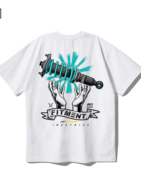 改装车短袖配件绞牙避震体恤纯棉宽松个性潮流男士T恤衫ins