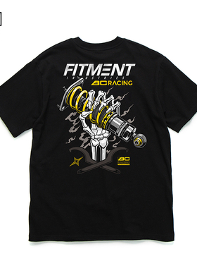 汽车改装文化衫BC Racing骷髅手个性印花男女同款纯棉短袖T恤潮牌