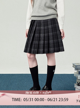 花铃太太jk长裙渊黑色小格子裙女学院风百褶高腰校供感半身裙套装