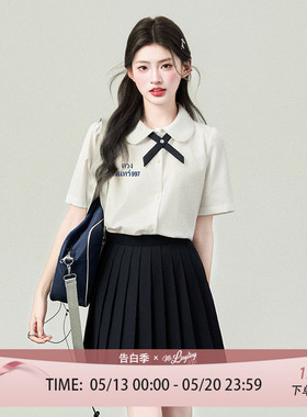 花铃太太白色娃娃领泰式衬衫女jk制服刺绣夏季校服毕业季穿搭短袖