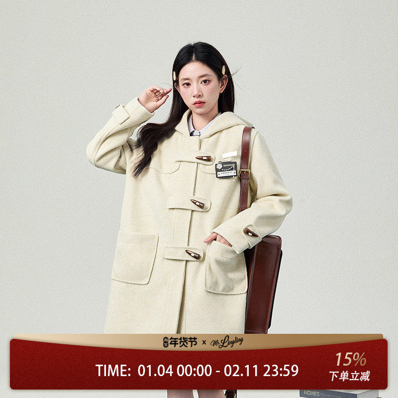 花铃太太jk学院风秋冬新款韩系甜美风长款牛角扣夹棉大衣毛呢外套,女装/女士精品,毛呢外套,淘宝优惠券,粉丝福利购,淘宝优惠卷