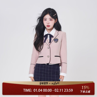 花铃太太原创粉色江南道学院风套装jk制服西装小个子春季西服韩式