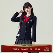 花铃太太jk制服圣日研心收腰西装 女秋2026双排扣学院风校供感外套