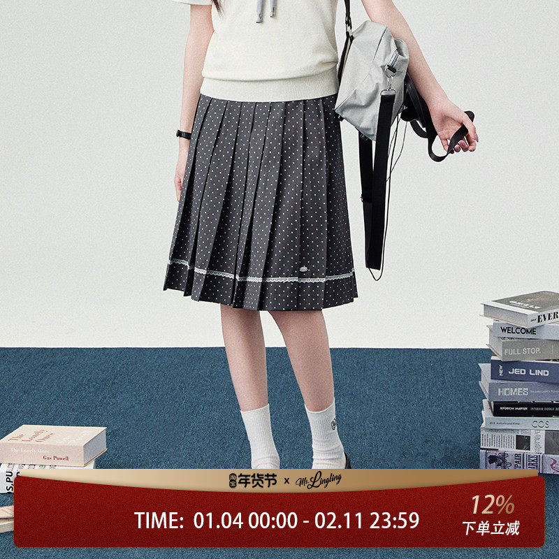 花铃太太新款jk制服春季女装深灰色百褶裙波点轮褶高腰半身裙套装,女装/女士精品,时尚套装,淘宝优惠券,粉丝福利购,淘宝优惠卷