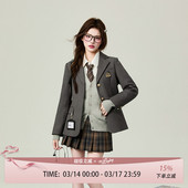 花铃太太宝藏jk灰色西装 学院风小众气质三粒扣外套小个子校供制服
