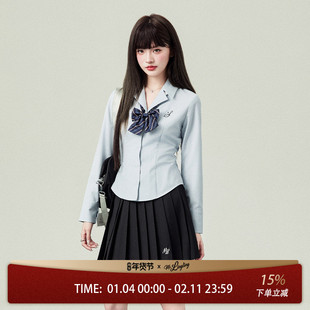 花铃太太jk制服套装正版原创收腰长袖蓝色衬衫女春日系校供感校服